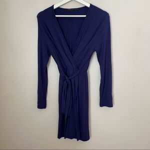 Fraiche by J Dress Wrap Long Sleeve Blue Casual Comfy Neutral Trendy Dinner Date